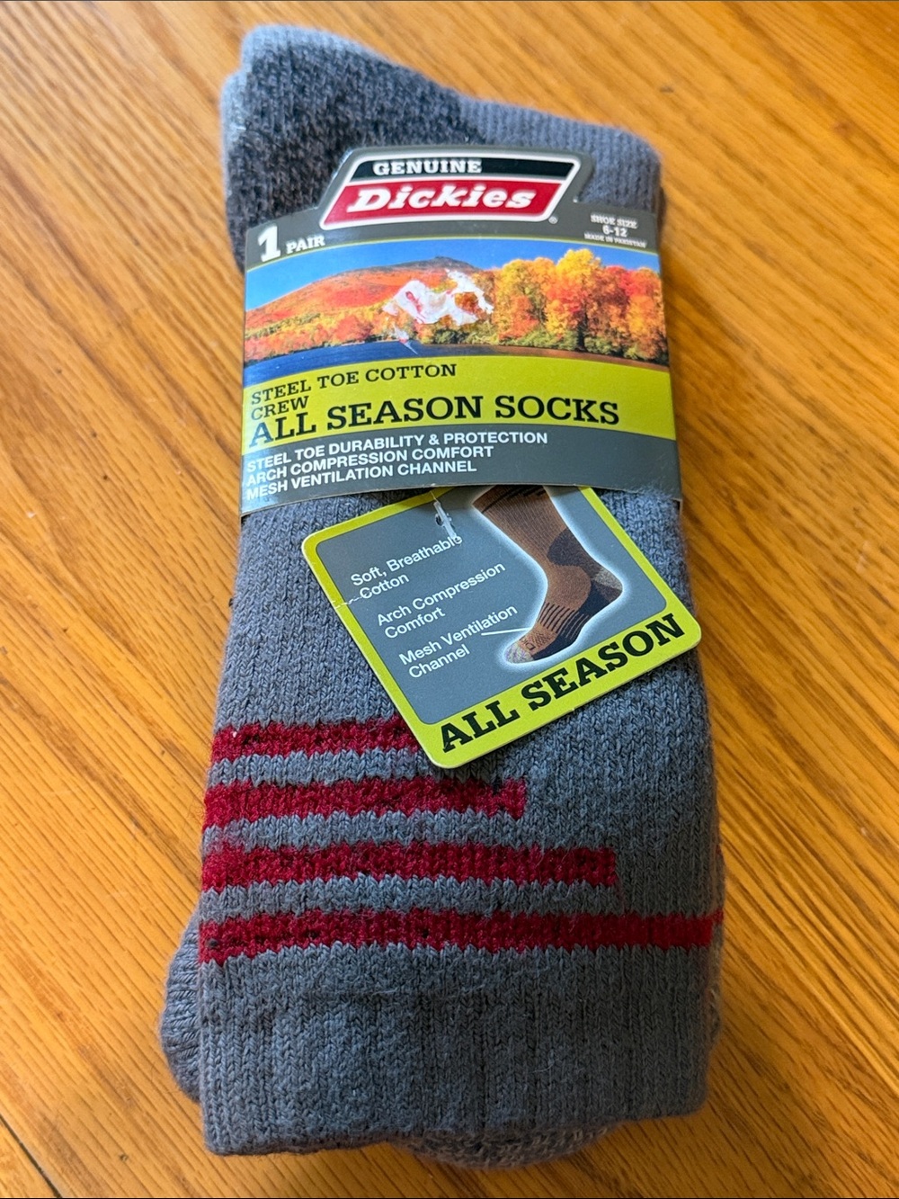 Dickies Gray Crew Socks with Red Stripes